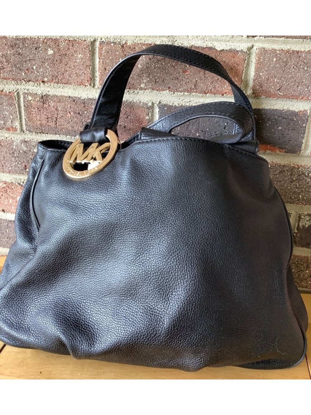 Michael Kors Black Fulton Pebbled Leather Hobo Bag